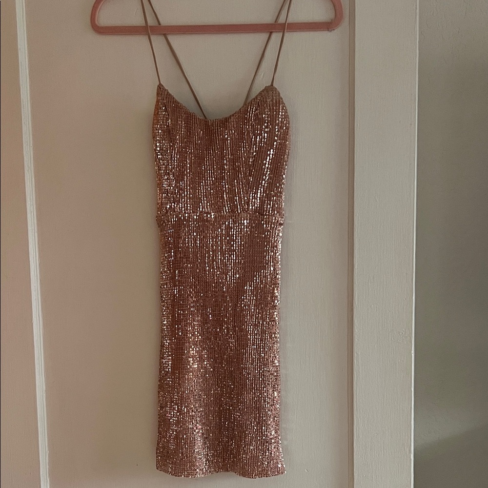 Angel Biba Sparkling Mini Dress in Rose Gold
